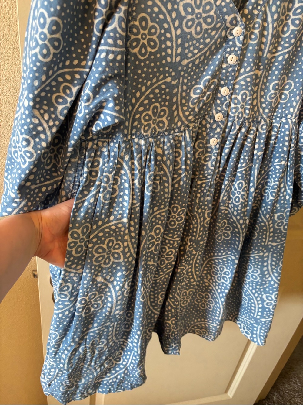 Madewell Bubble-Sleeve Button-Front Mini Dress in Indigo Paisley Medium EUC RARE - Picture 11 of 11